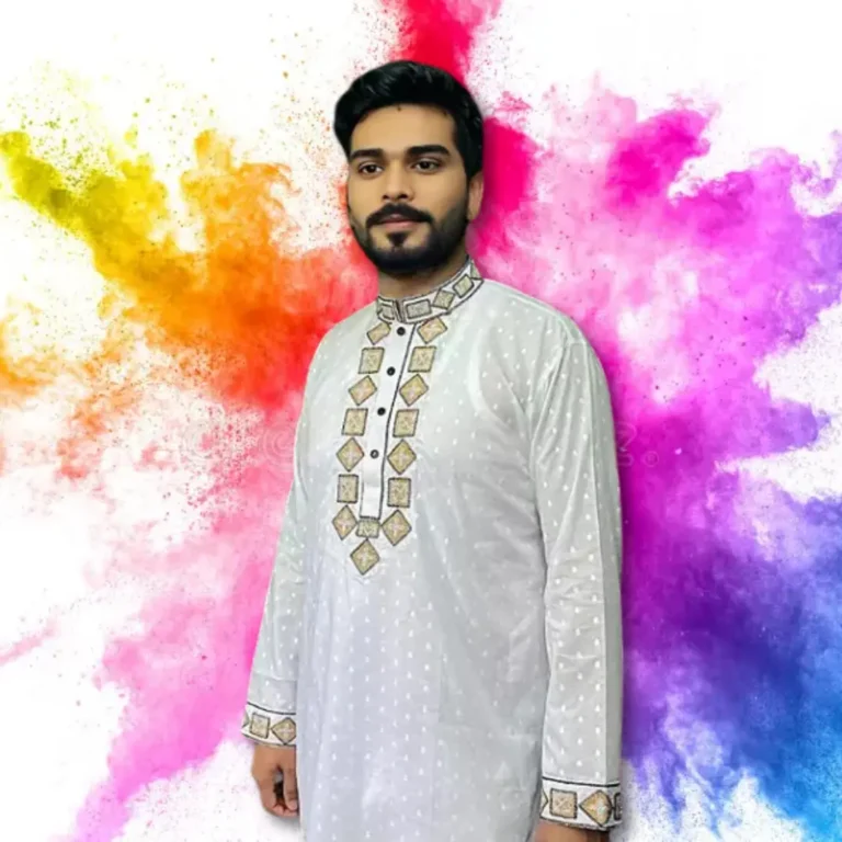 Men’s Embroidery White Panjabi-S307