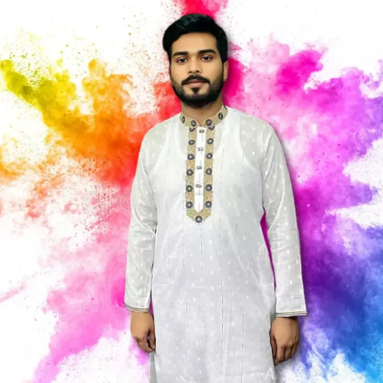 Men’s Embroidery White Panjabi-S325